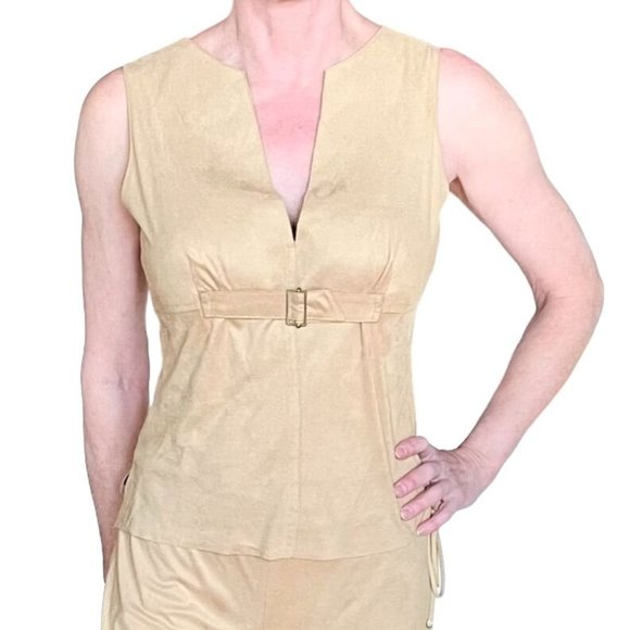 Max Studio Golden Yellow Womens Sleeveless Top Sz M Microfiber Faux Suede - Picture 1 of 12